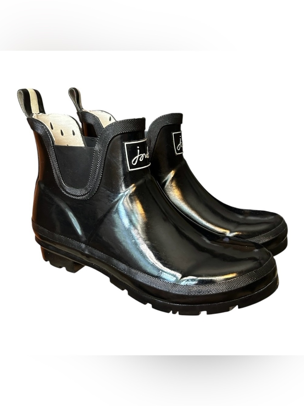 JOULES Wellibob Gloss Black Rain Boots sz 9 Rubber Short Ankle Garden Outdoor